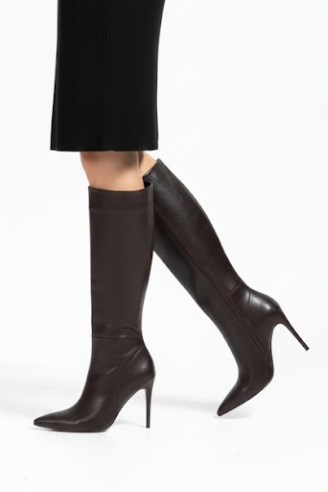 Diayen Kahve Fermuarlı Lastikli İnce Yüksek Topuklu Kadın Çizme