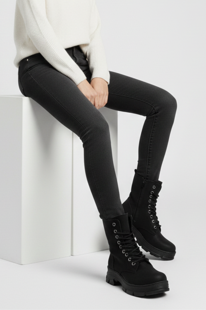 Morton Kadın Kalın Tabanlı Siyah Postal Bot