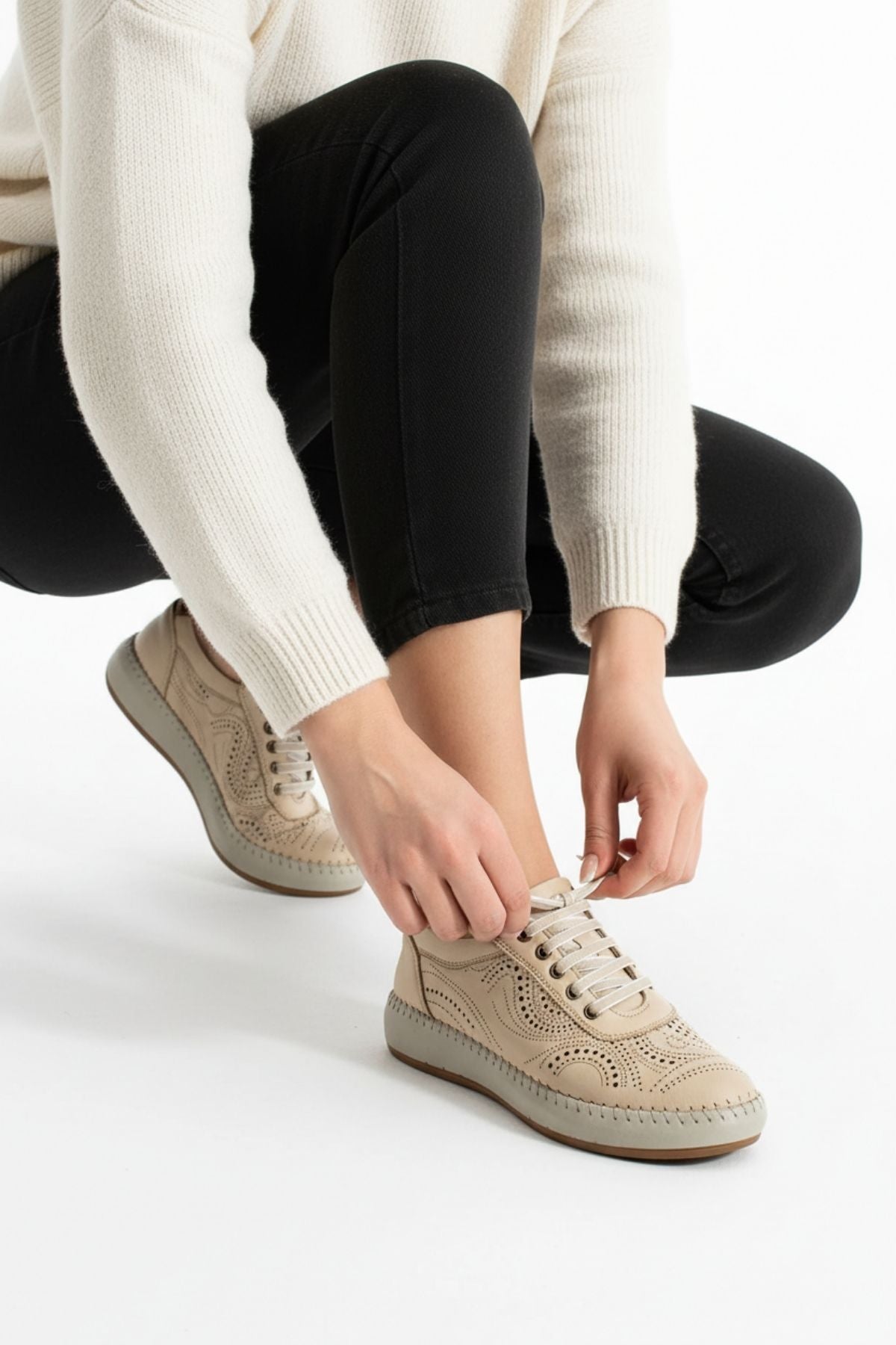 Ohen Kadın Hakiki Deri Bej Günlük Ayakkabı