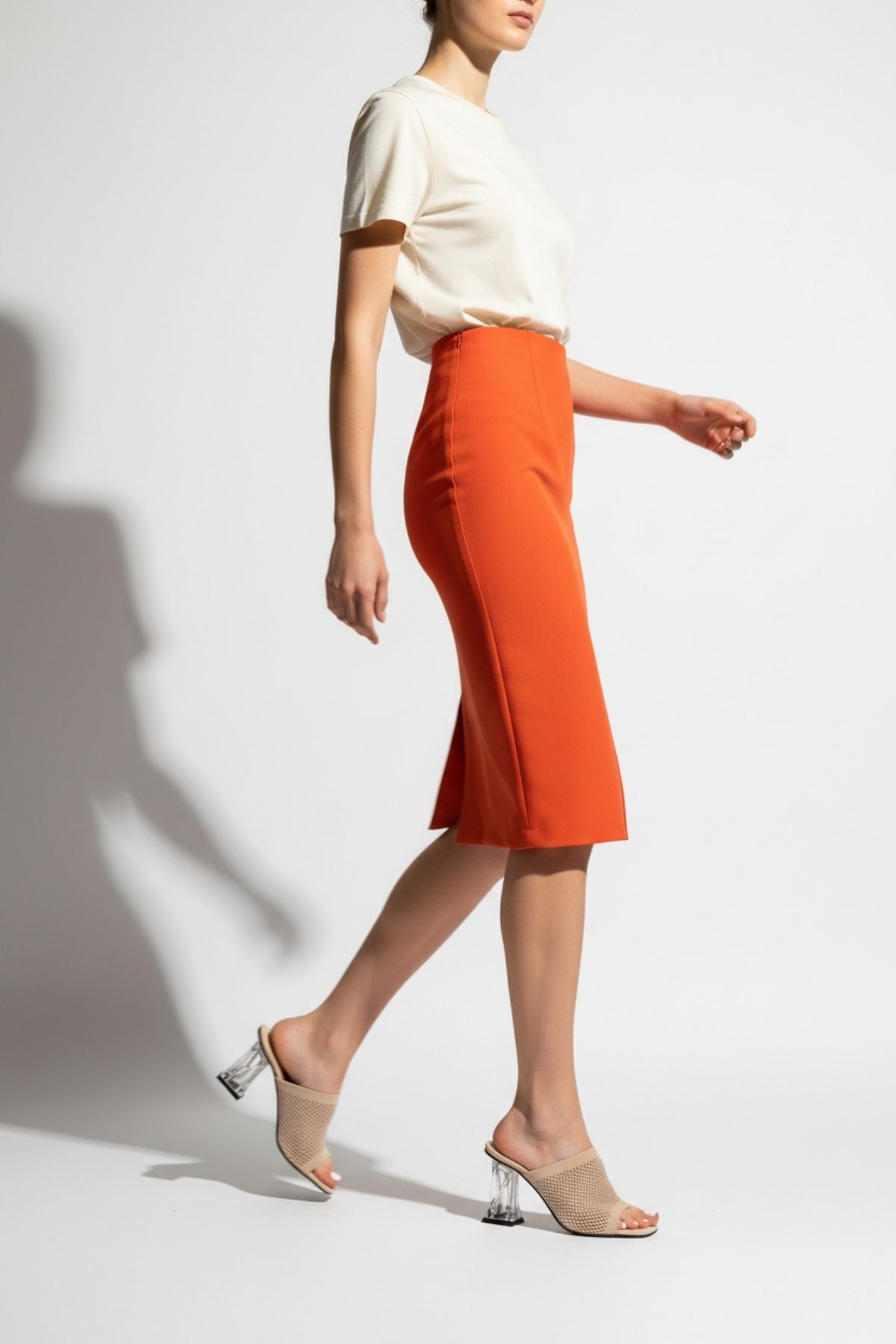 Akva Kadın Krem Triko Şeffaf Topuklu Terlik