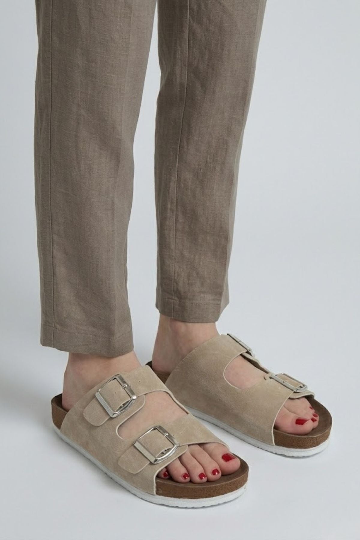 Rıno Kadın Ten Nubuk Kemerli Terlik