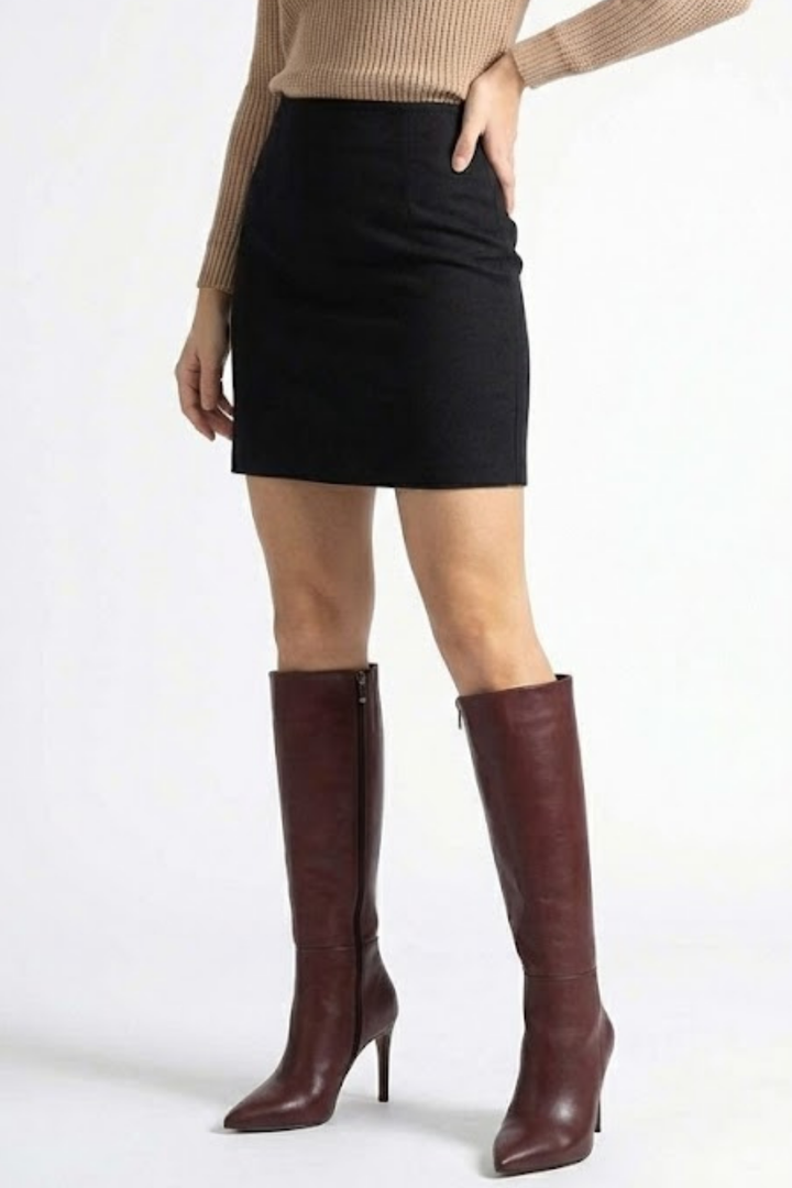 Diayen Bordo Fermuarlı Lastikli İnce Yüksek Topuklu Kadın Çizme