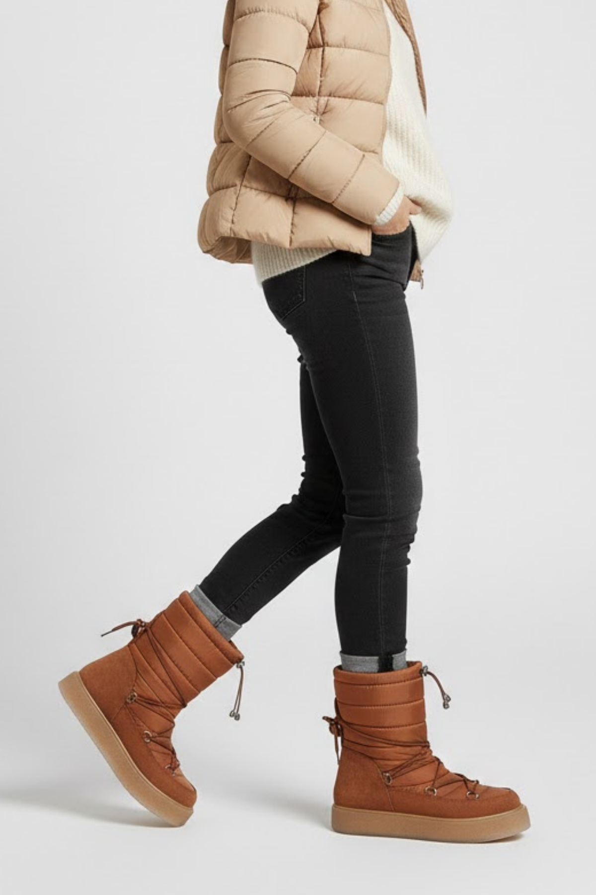 Lauren Kadın Paraşüt Kumaş Kalın Tabanlı Camel Kar Botu