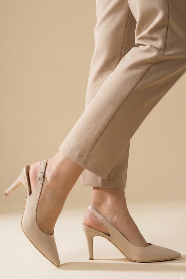 Holzercy Bej Arkası Açık Kadın Topuklu Ayakkabı