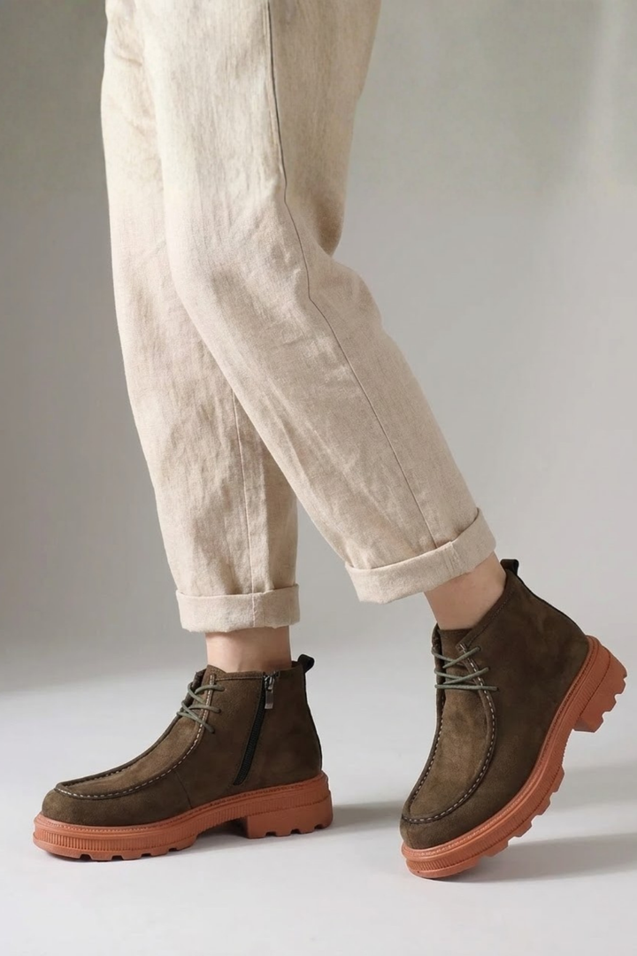 Juan Kadın Süet Haki Bağcıklı Bot