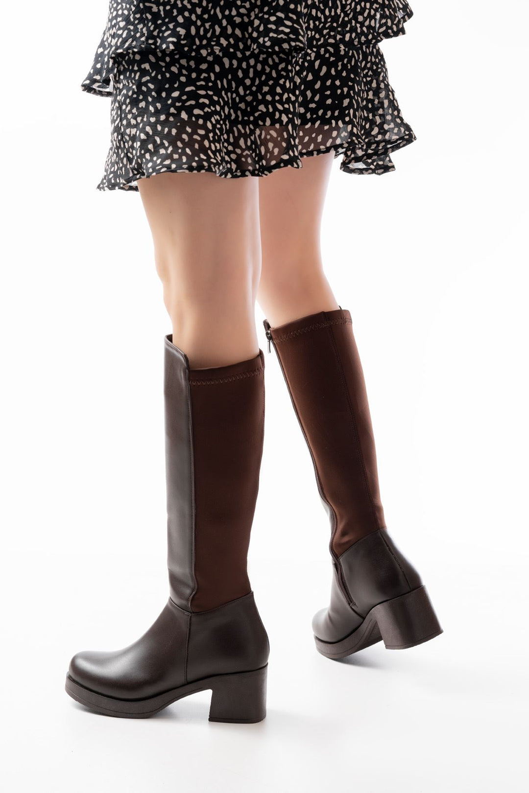 Katelia Kahverengi Arka Streç Topuklu Kadın Çizme