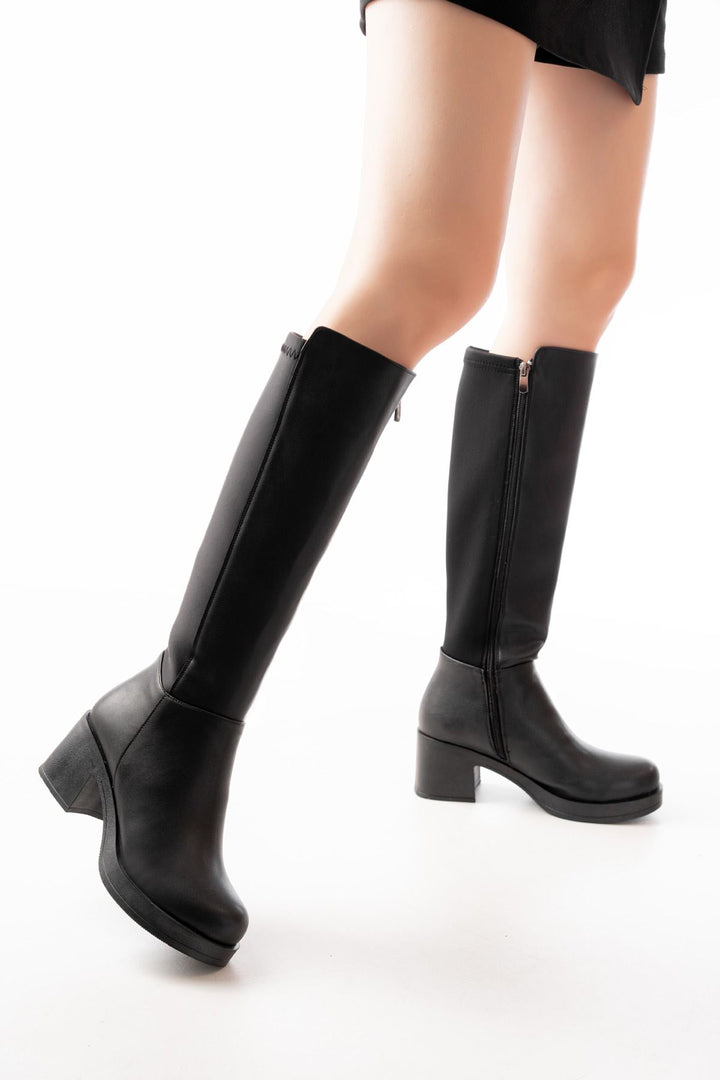 Katelia Siyah Arka Streç Topuklu Kadın Çizme