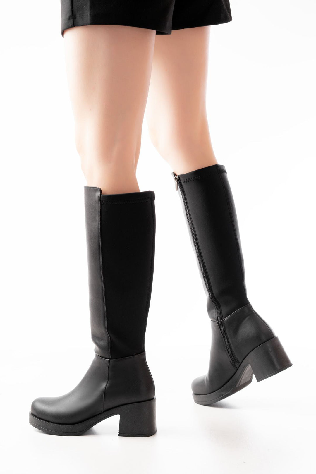 Katelia Siyah Arka Streç Topuklu Kadın Çizme