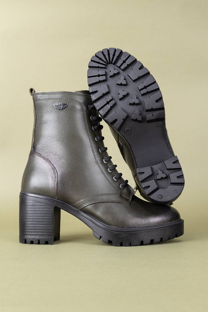 Galsu Kadın Hakiki Deri Yeşil Kalın Topuklu Bot