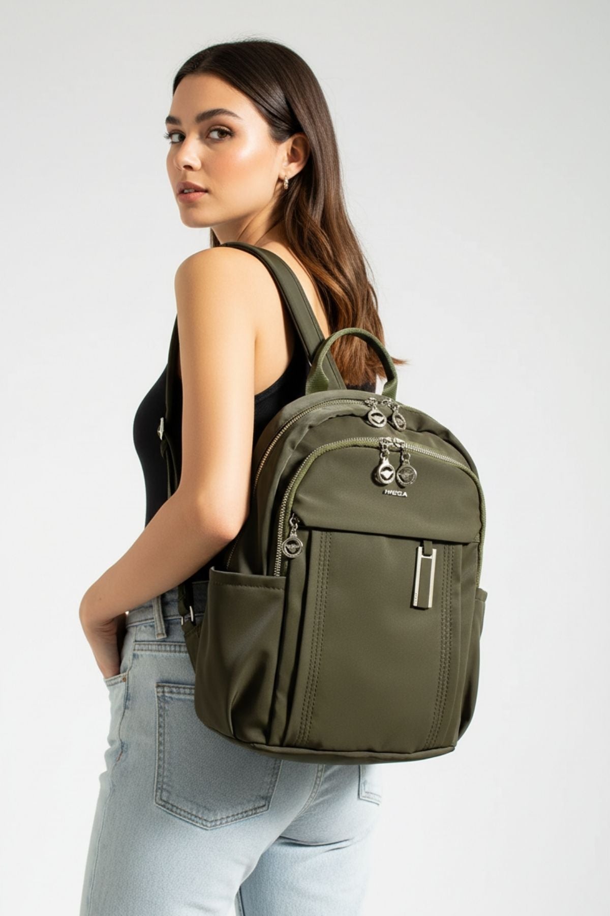 Button Kadın Saten Ayarlanbilir Askılı Sırt Çantası