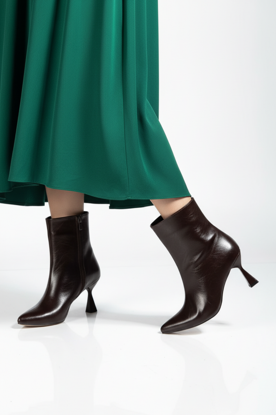 Rosven Kadın Kahve Rugan Kırışık Dokulu Kare Topuk Bot