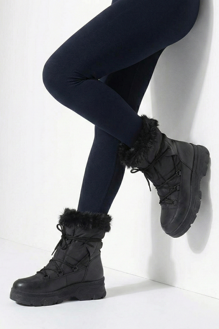 Bolna Kadın Yüksek Kalın Astarlı Hafif Tüylü Şık Kışlık Mat Siyah Bot