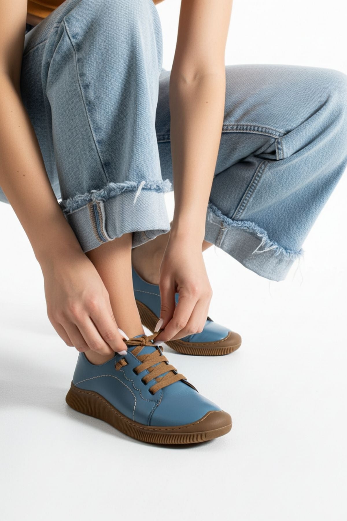 Preko Kadın Hakiki Deri Koyu Mavi Günlük Ayakkabı