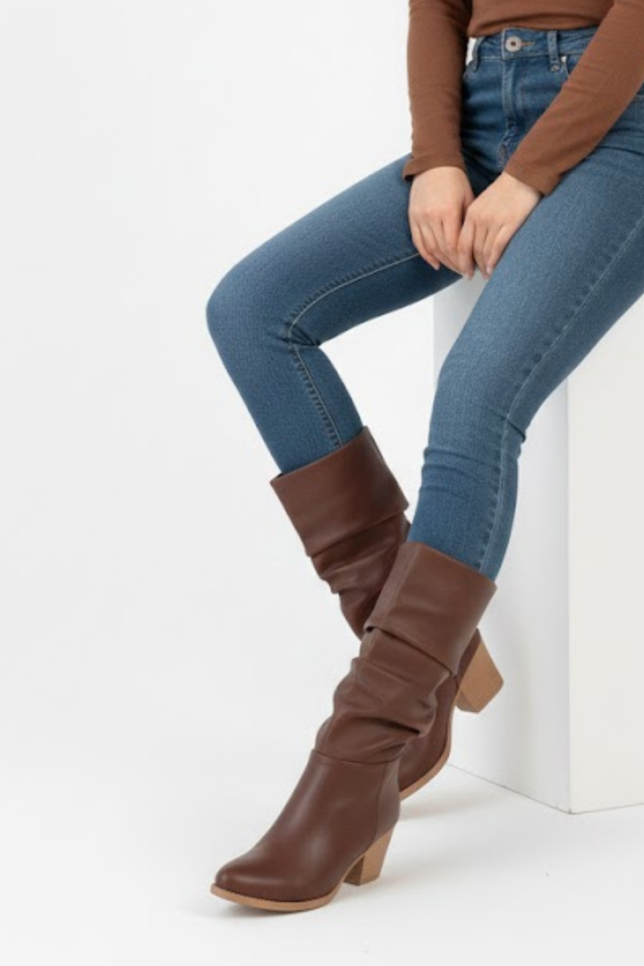 Yior Kadın Kahverengi Körüklü Topuklu Bot