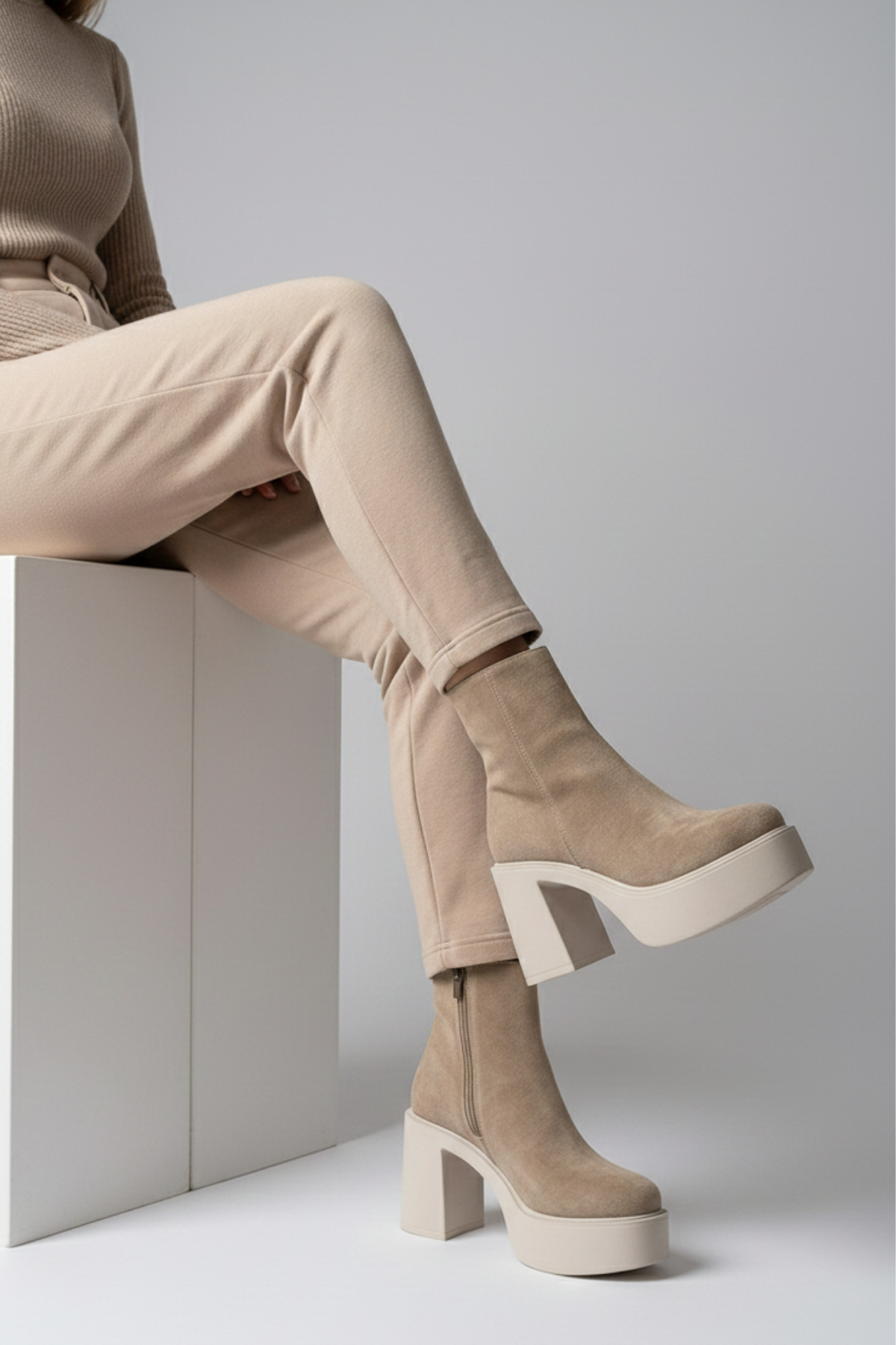 Feray Kadın Süet Vizon Topuklu Bot