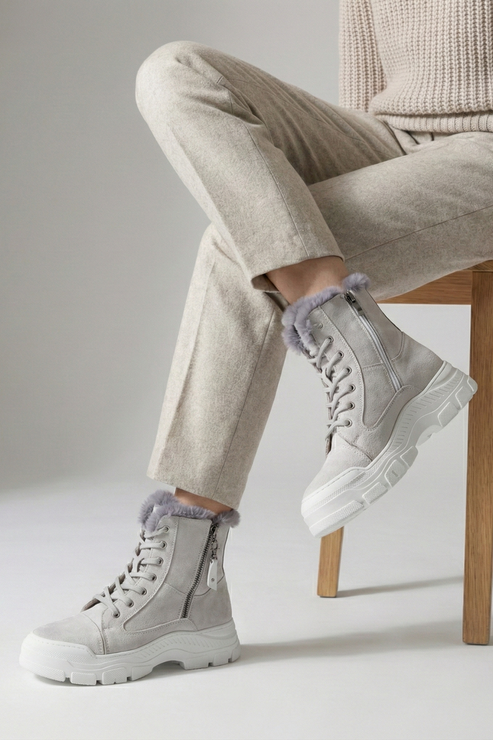 Span Kadın Süet Kürklü Çift Fermuarlı Buz Bot