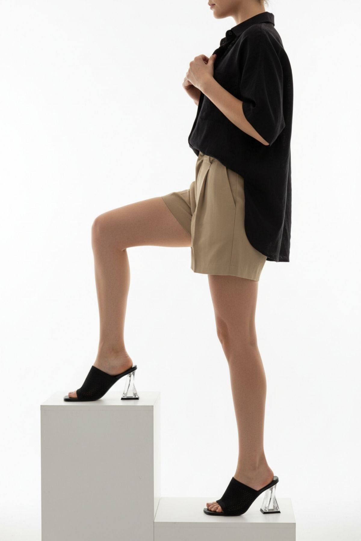 Akva Kadın Siyah Triko Şeffaf Topuklu Terlik