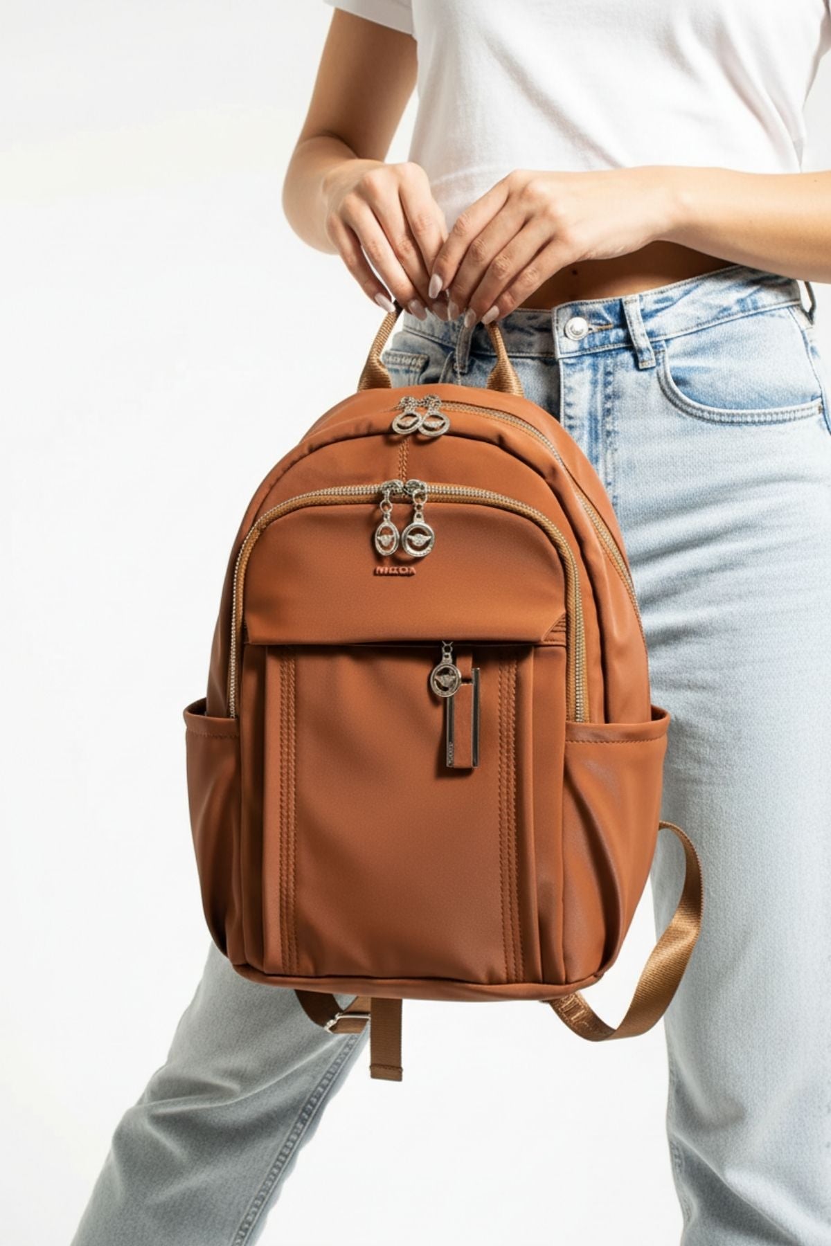 Button Kadın Saten Ayarlanbilir Askılı Sırt Çantası