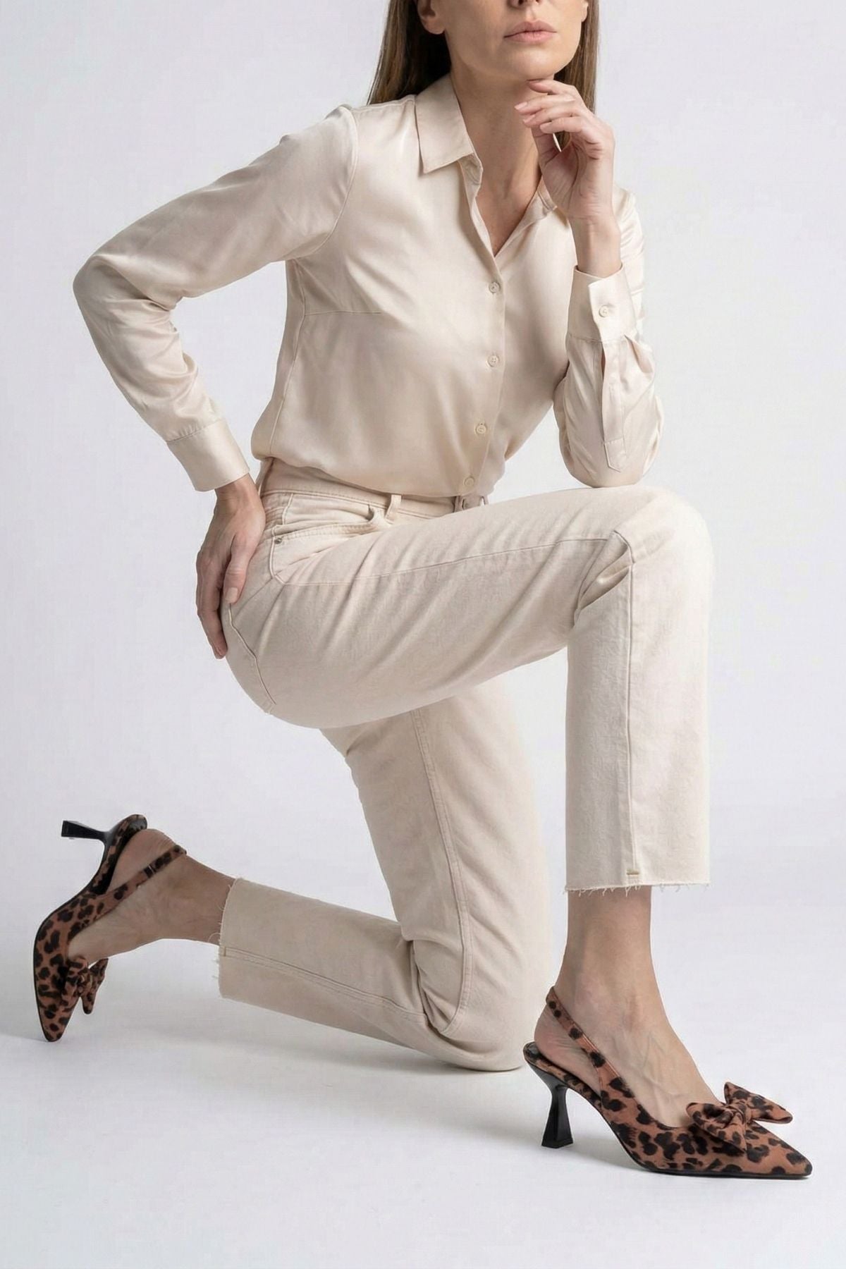 Solvia Kadın Leopar Fiyonklu Slingback Topuklu Ayakkabı
