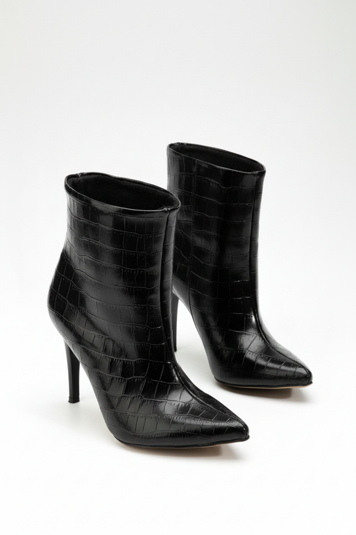 Mirelle Kadın Siyah Kroko Sivri Burun İnce Topuk Bot