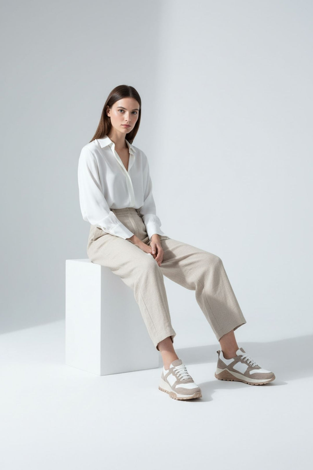 Salfas Kadın Hakiki Deri Bej Spor Ayakkabı