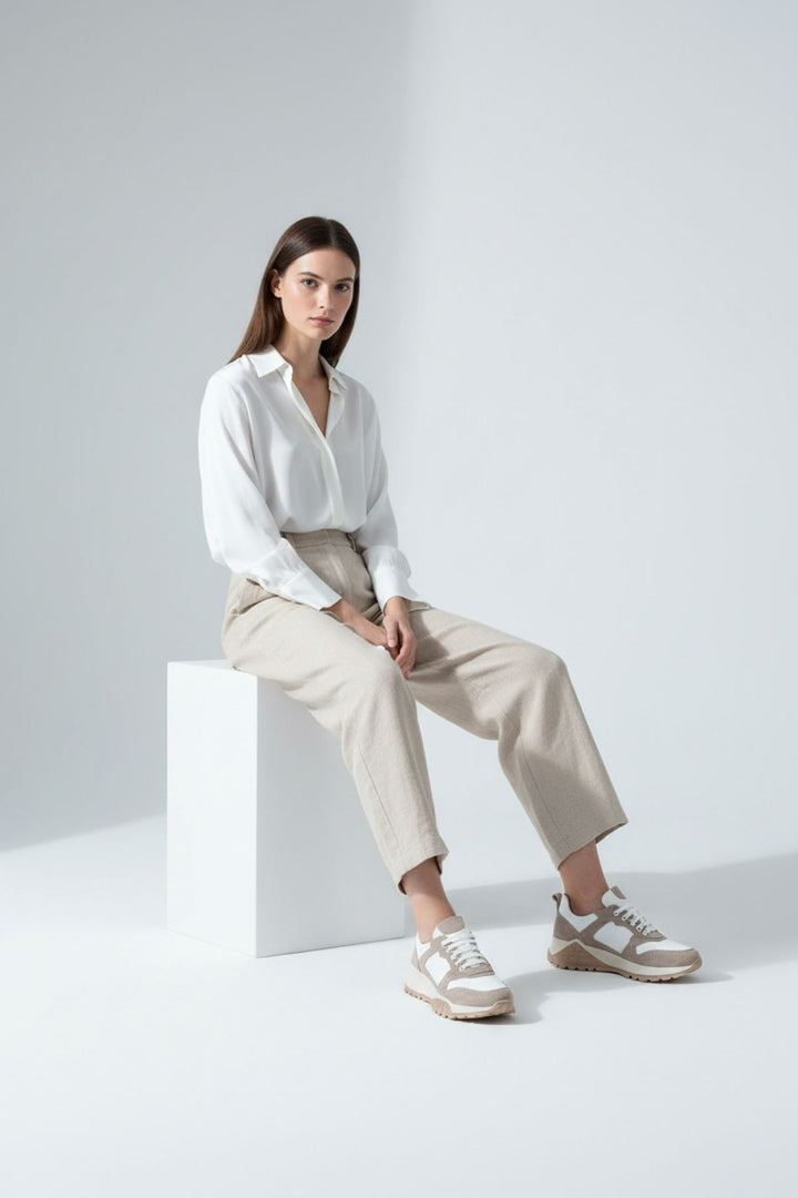 Salfas Kadın Hakiki Deri Bej Spor Ayakkabı