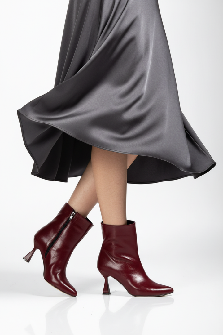 Rosven Kadın Bordo Rugan Kırışık Dokulu Kare Topuk Bot