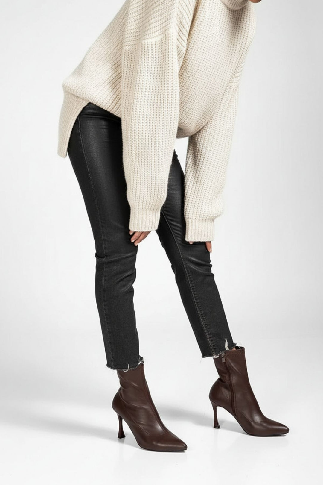 Orjen Kadın Acı Kahve Streç Detaylı Topuklu Bot