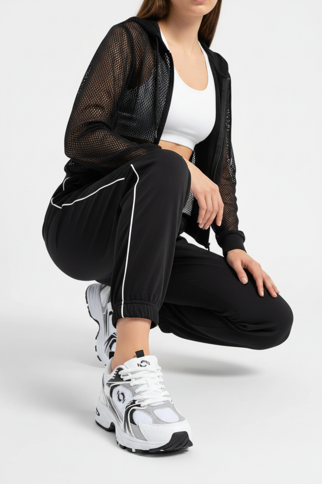 Argento Kadın Triko Desen Beyaz Siyah Spor Ayakkabı