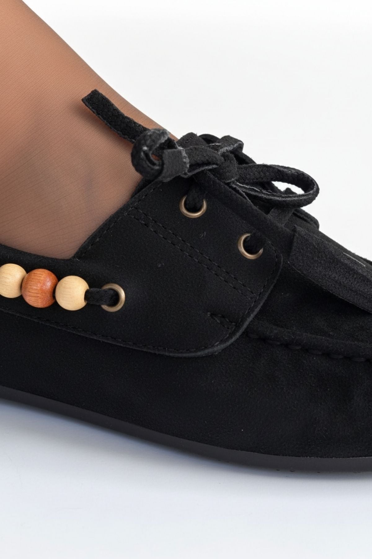 Elora Kadın Siyah Süet Boncuk Detaylı Babet