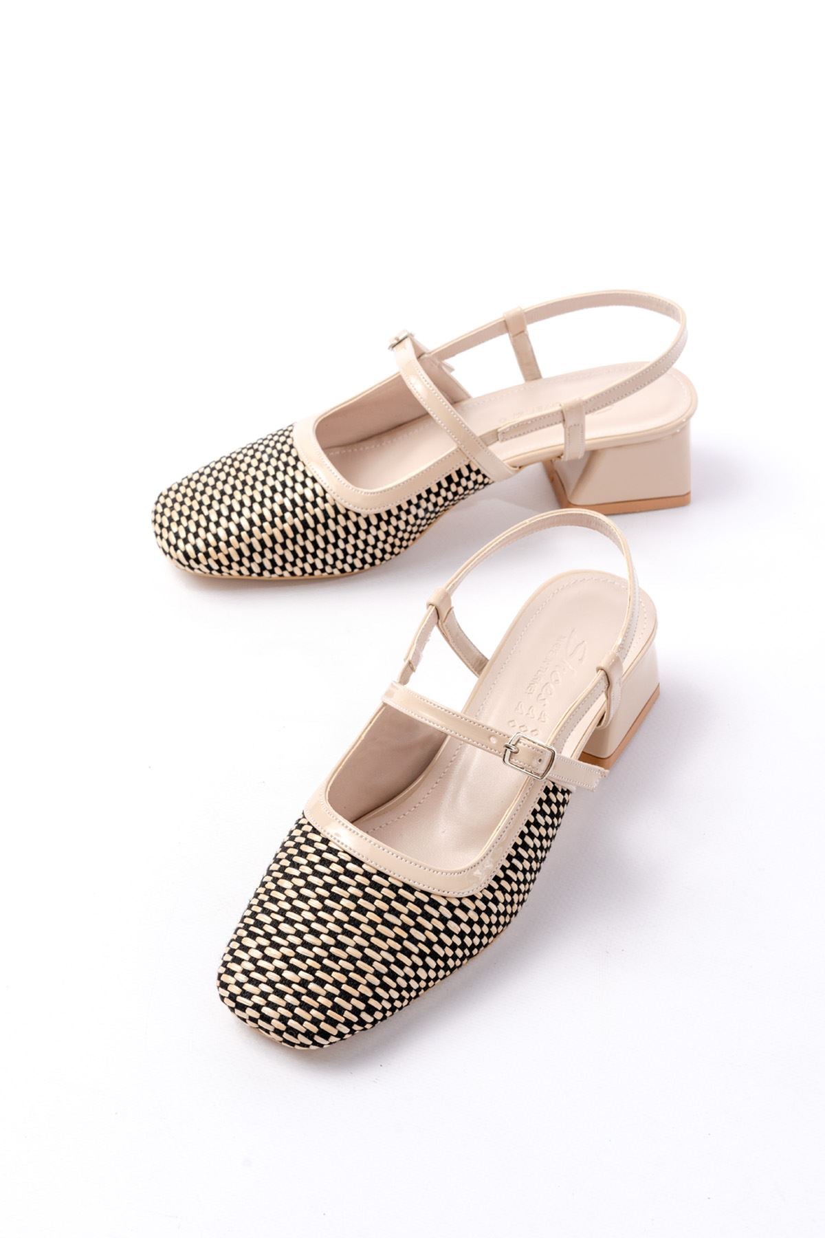 Larknu Bej Desenli Arkası Açık Günlük Kadın Sandalet