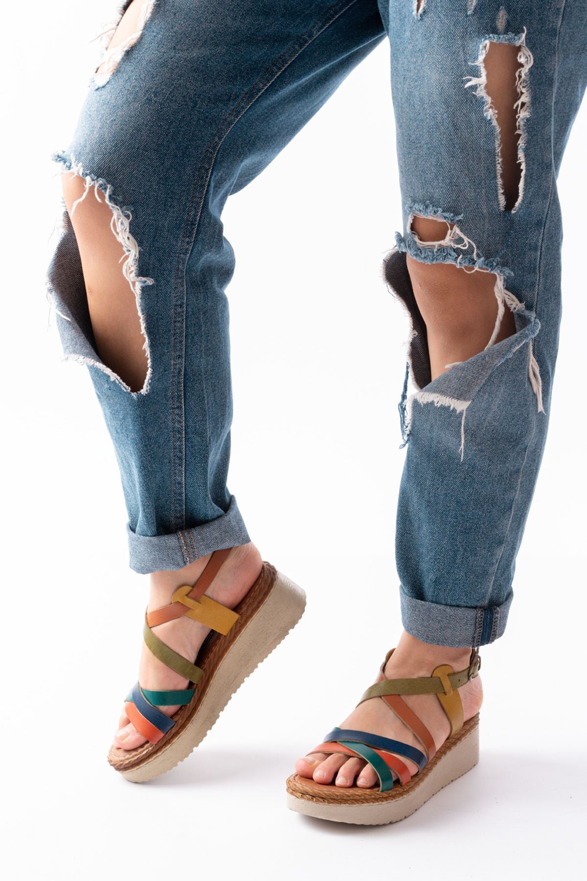 Nejane Multi Hakiki Deri Dolgu Kadın Sandalet