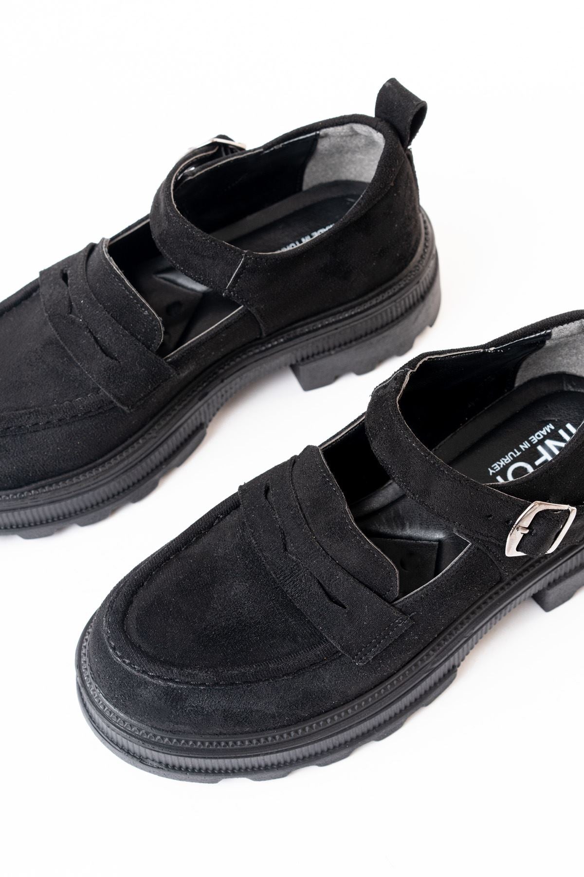 Thalen Siyah Süet Kadın Günlük Yüksek Tabanlı Loafer Ayakkabı