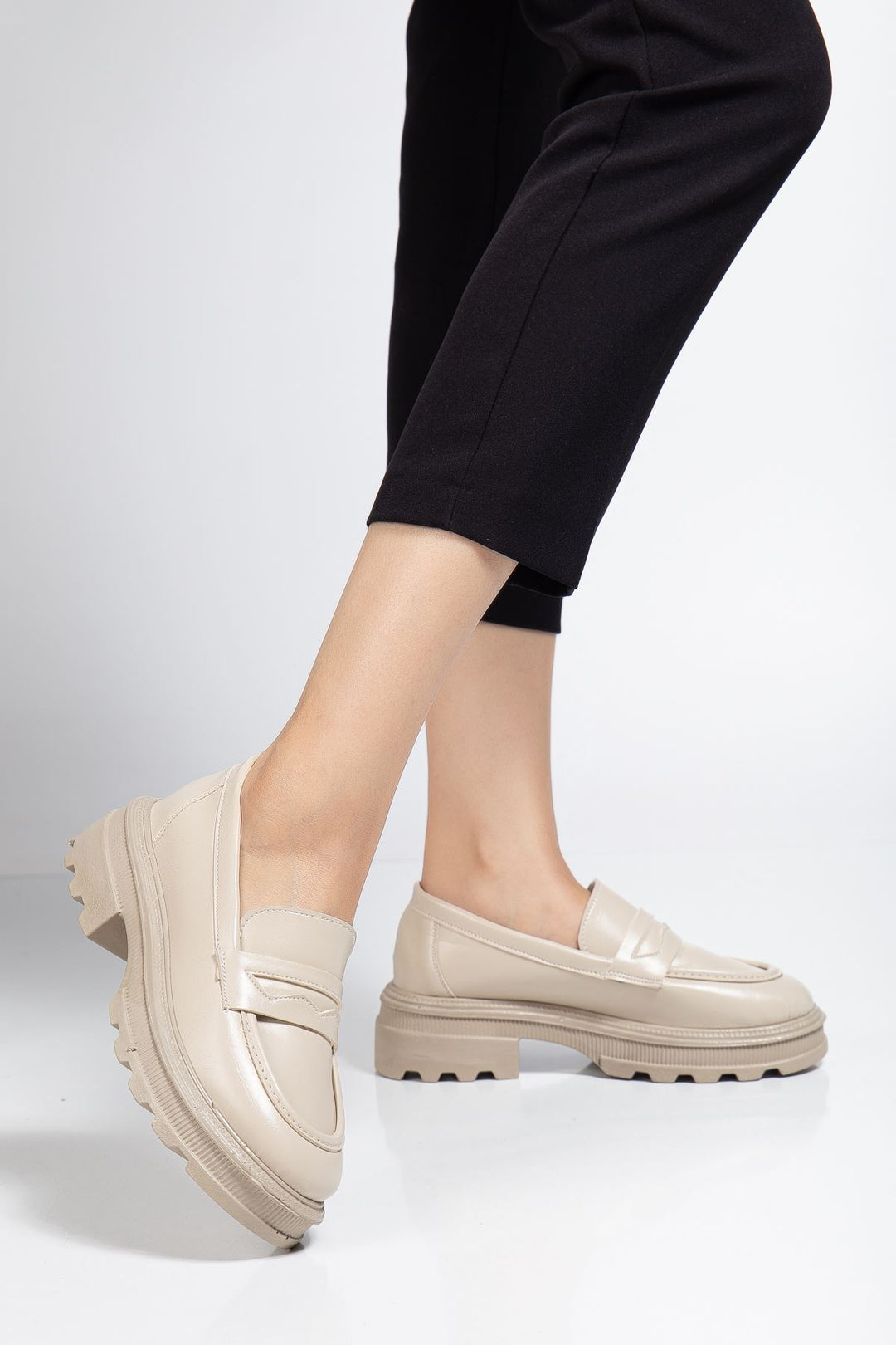 Renesa Bej Yanki Yüksek Tabanlı Loafer Ayakkabı