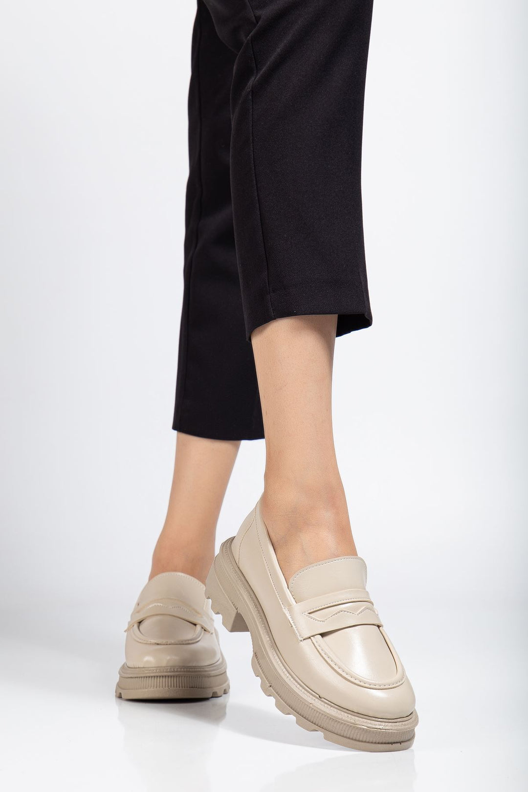 Renesa Bej Yanki Yüksek Tabanlı Loafer Ayakkabı