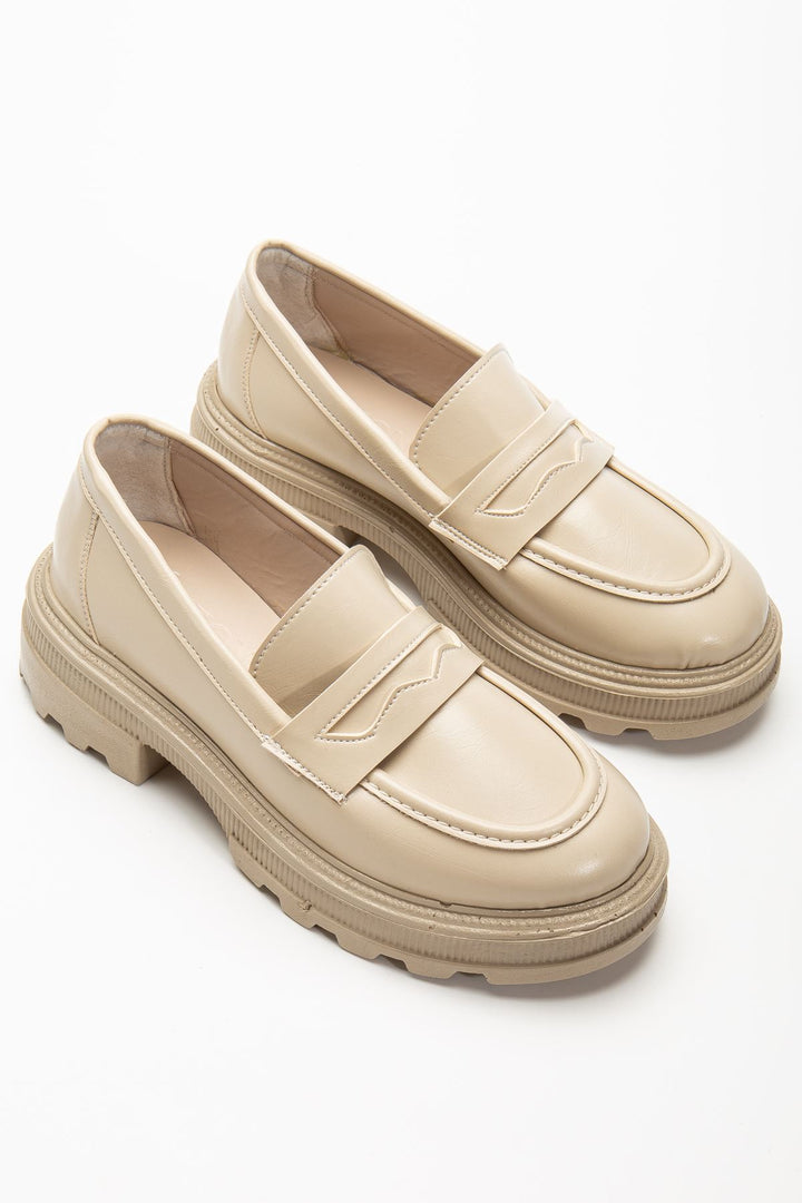 Renesa Bej Yanki Yüksek Tabanlı Loafer Ayakkabı