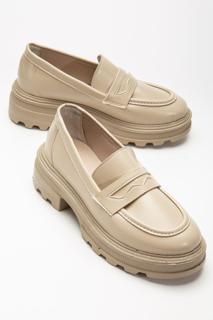 Renesa Bej Yanki Yüksek Tabanlı Loafer Ayakkabı