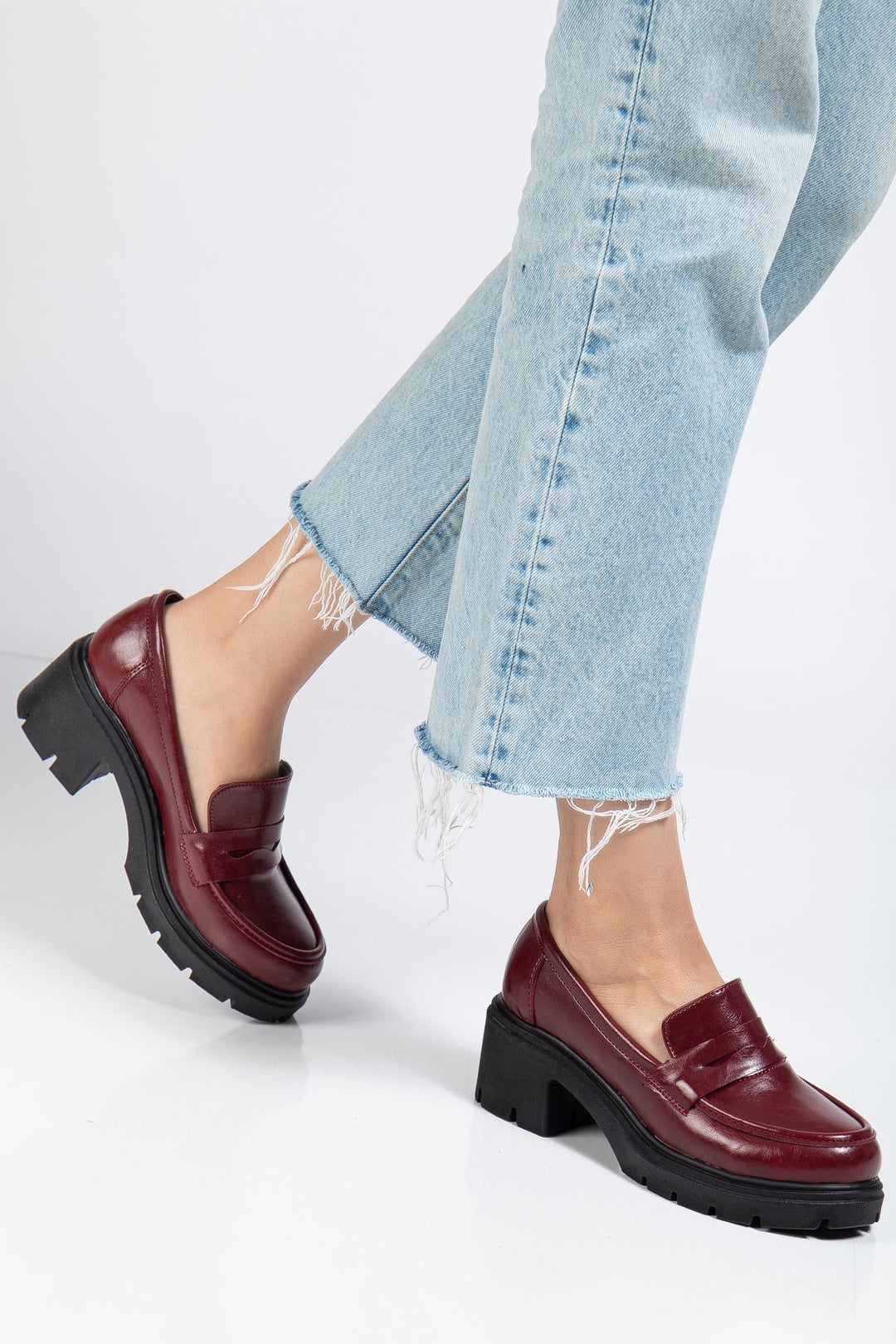 Renesa Bordo Yanki Yüksek Tabanlı Loafer AyakkabI