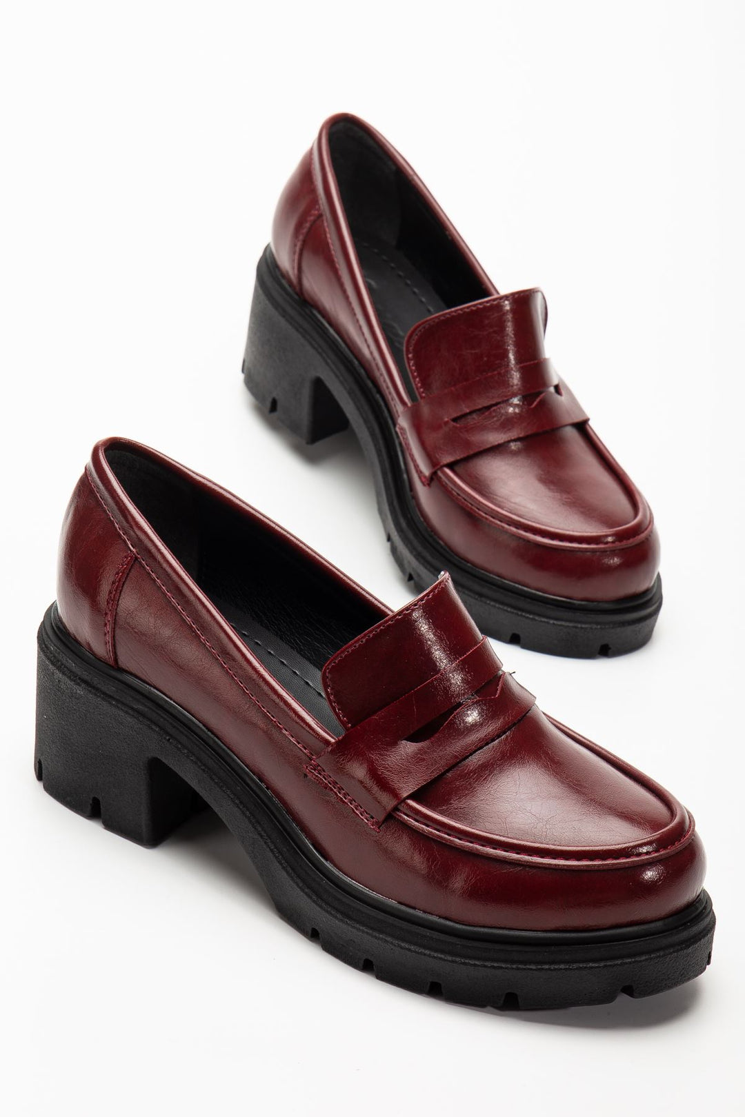 Renesa Bordo Yanki Yüksek Tabanlı Loafer AyakkabI