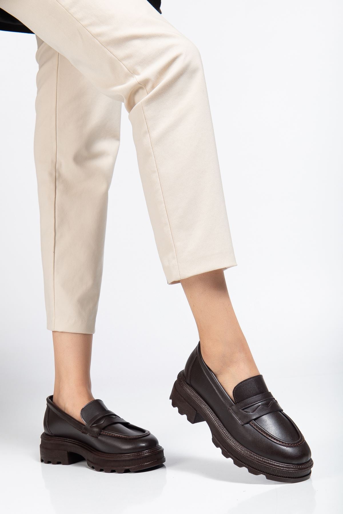 Renesa Kahve Yüksek Tabanlı Loafer Ayakkabı