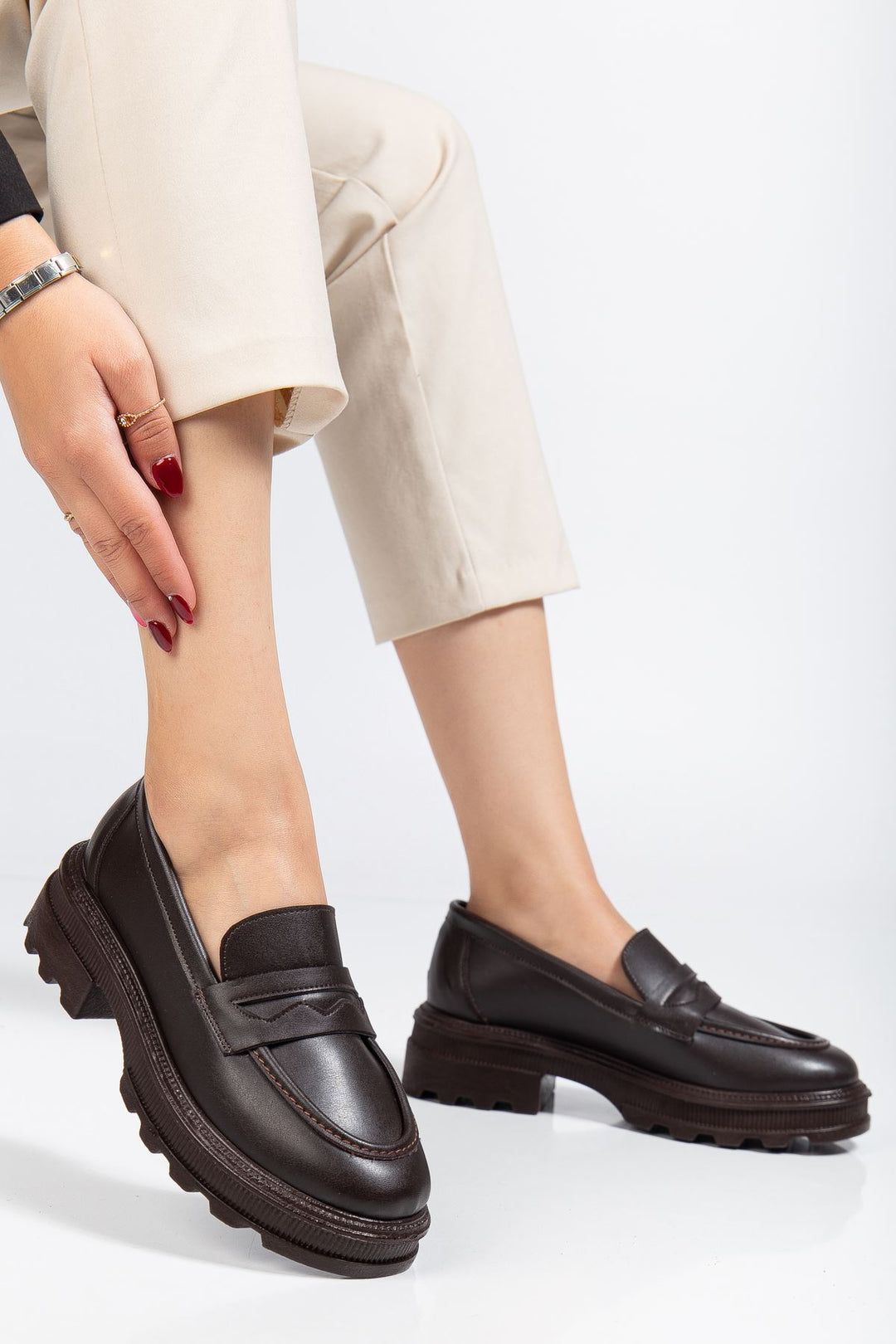 Renesa Kahve Yüksek Tabanlı Loafer Ayakkabı