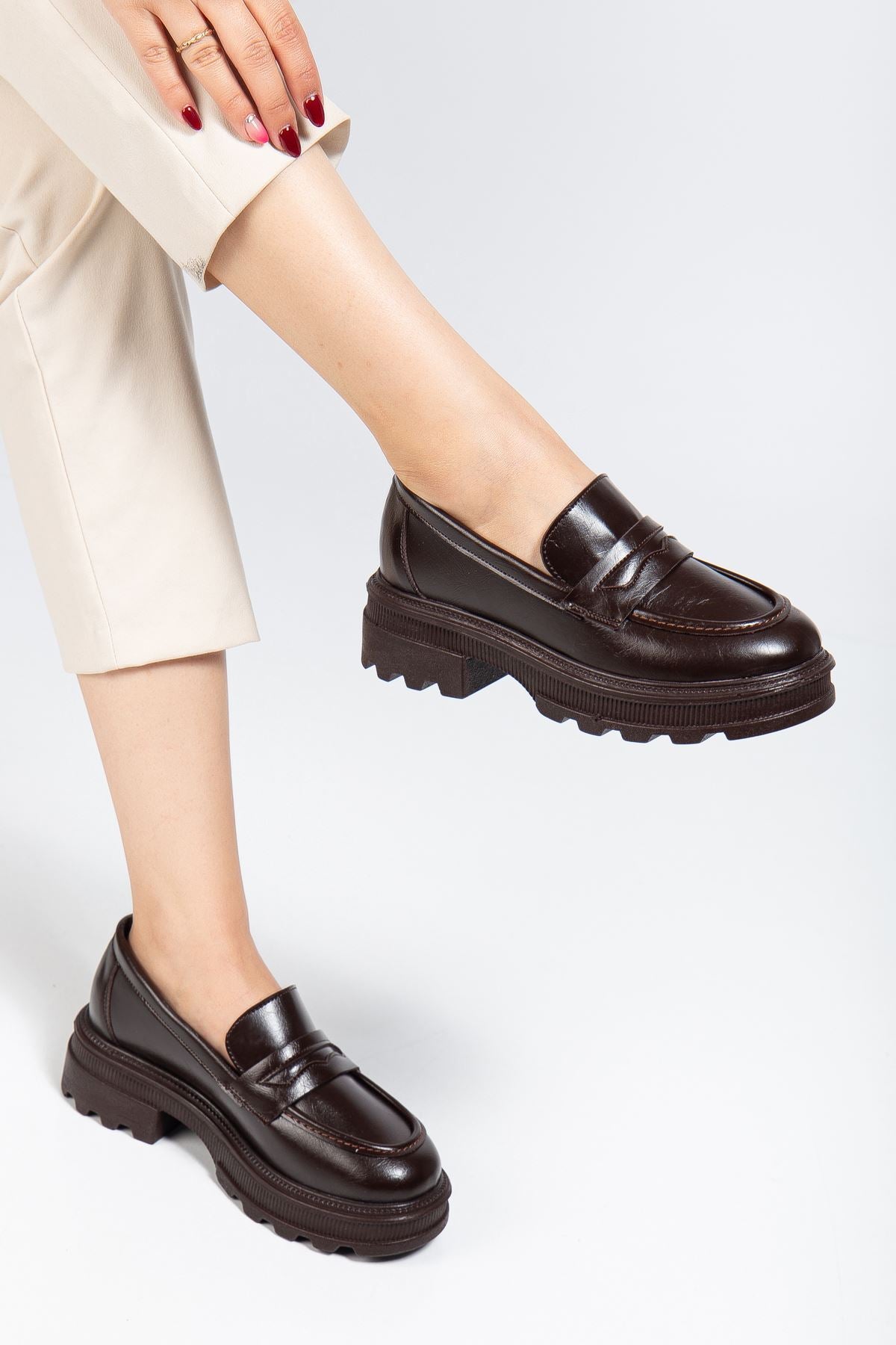 Renesa Kahve Yanki Yüksek Tabanlı Loafer Ayakkabı