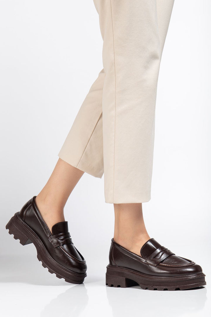 Renesa Kahve Yanki Yüksek Tabanlı Loafer Ayakkabı