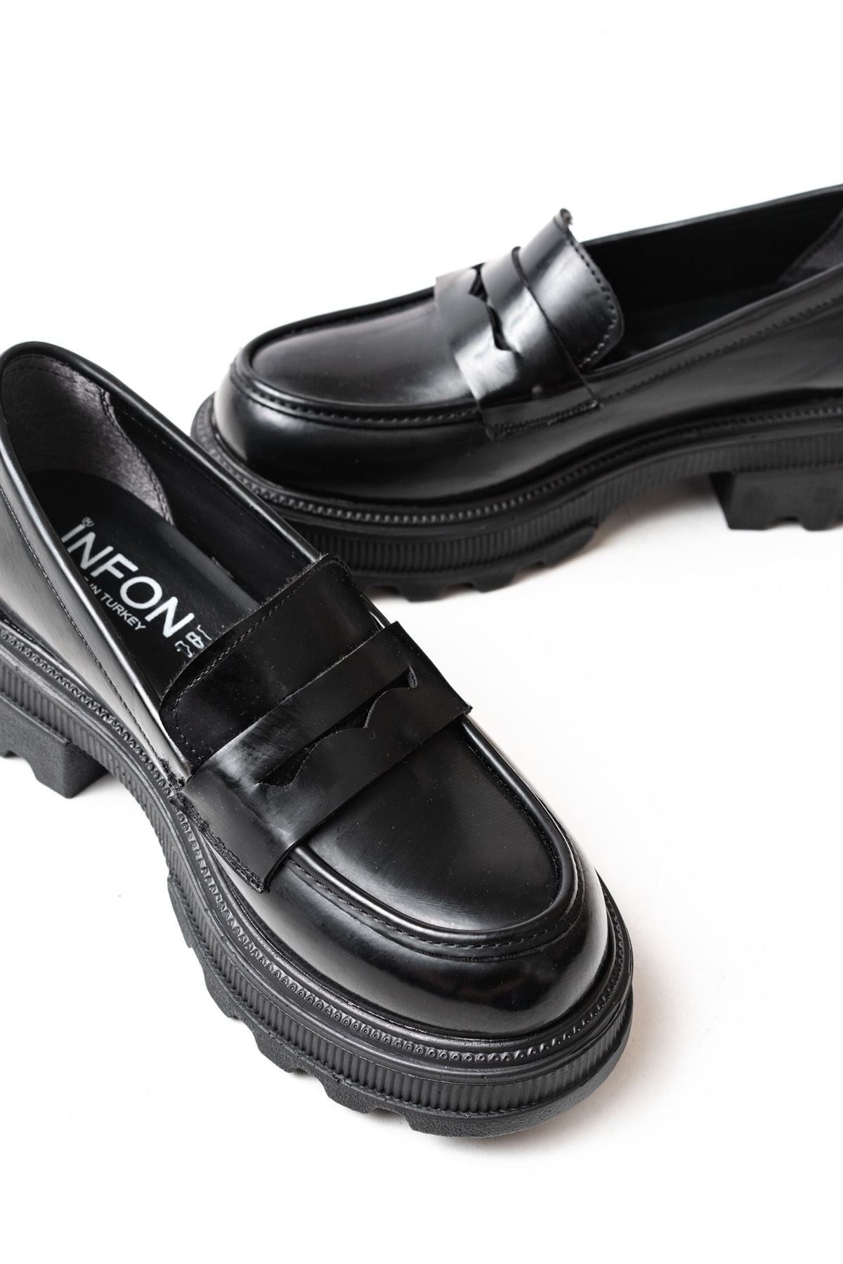 Renesa Siyah Rugan Günlük Yüksek Tabanlı Loafer Ayakkabı