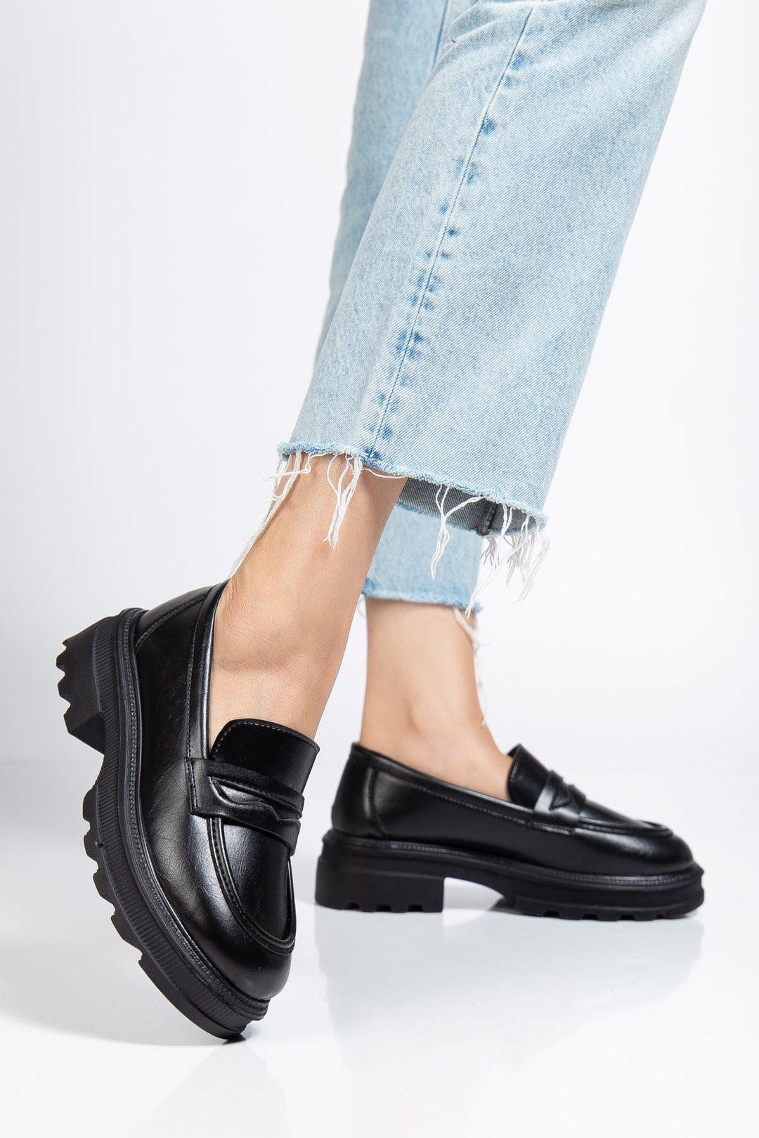 Renesa Siyah Yanki Yüksek Tabanlı Loafer Ayakkabı