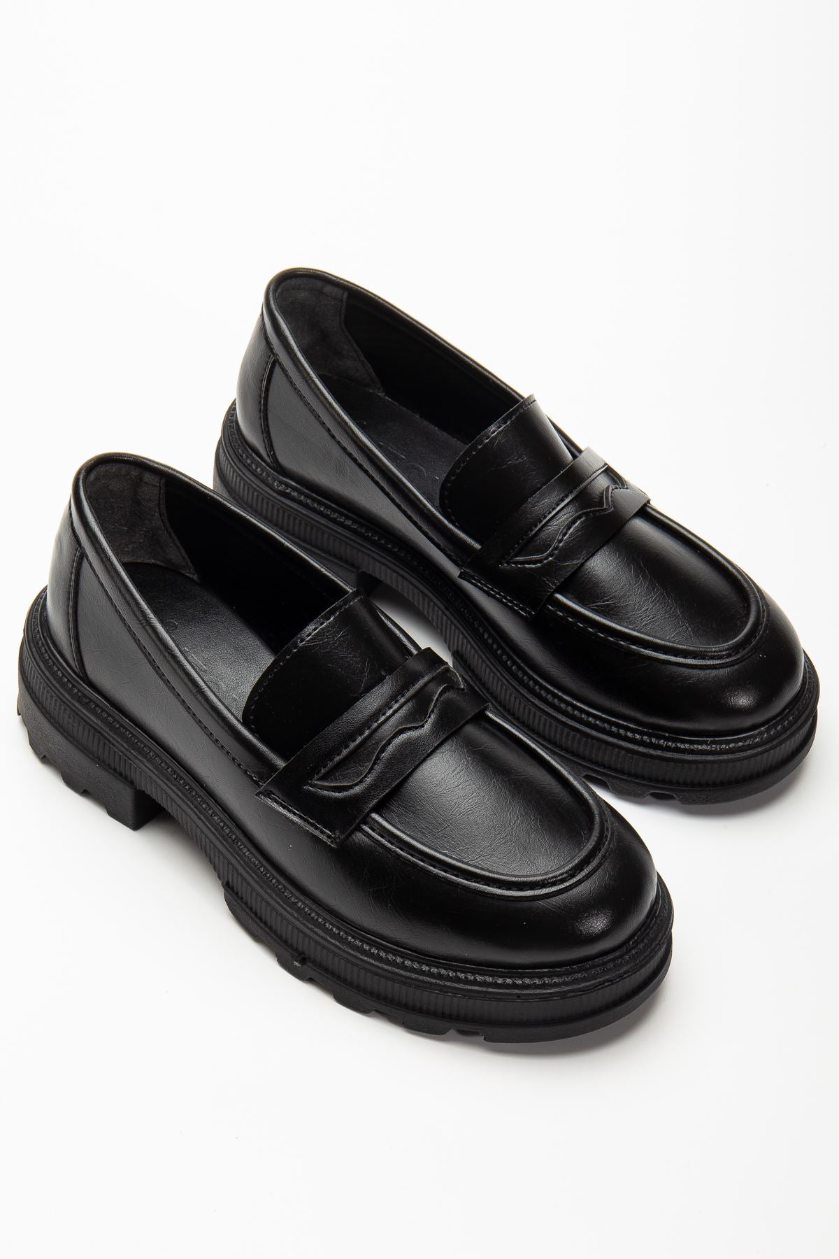 Renesa Siyah Yanki Yüksek Tabanlı Loafer Ayakkabı