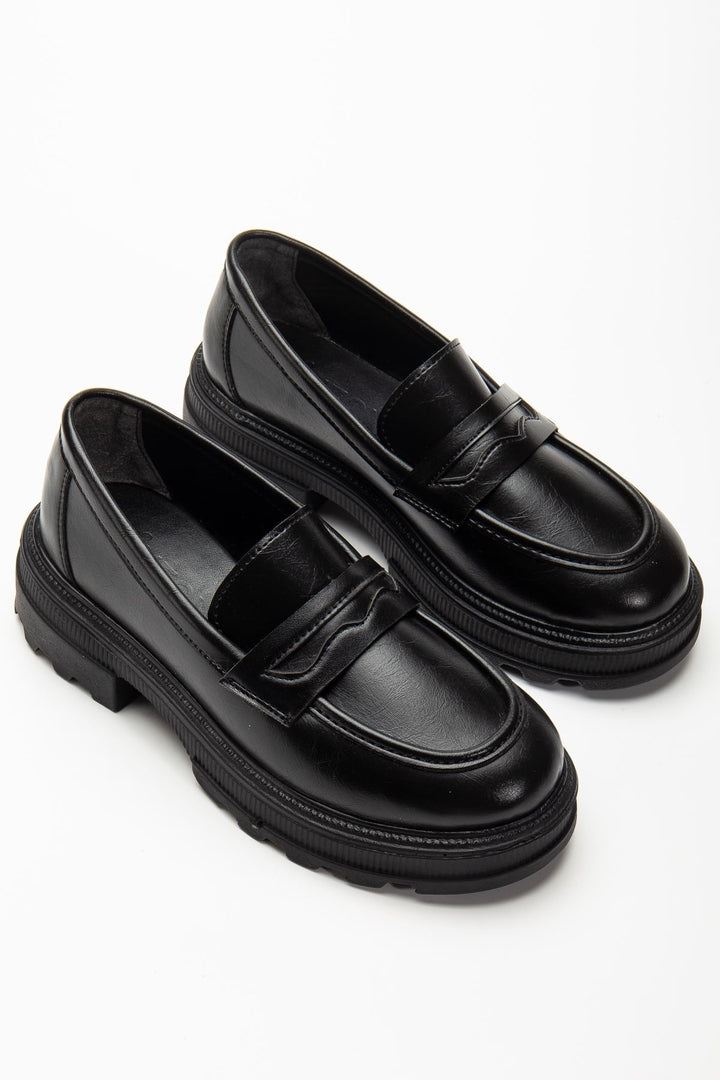 Renesa Siyah Yanki Yüksek Tabanlı Loafer Ayakkabı