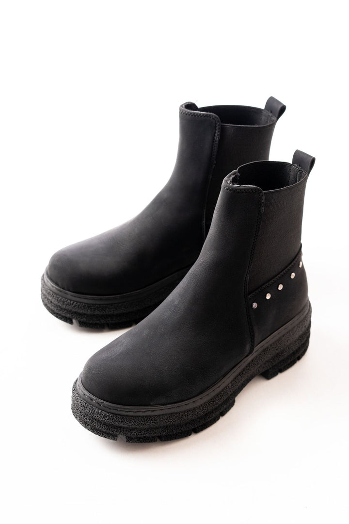 Janese Siyah Zümrüt Düz Topuklu Lastikli Kadın Bot