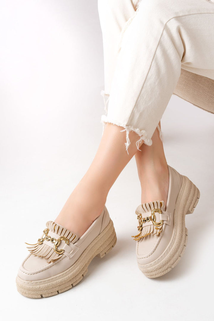 Shery Bej Tokalı Yüksek Tabanlı Loafer Ayakkabı