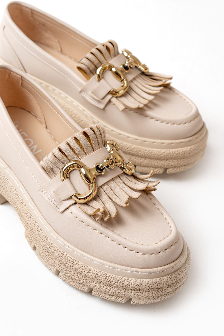 Shery Bej Tokalı Yüksek Tabanlı Loafer Ayakkabı